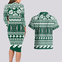 Hawaii Rainbow Warriors Christmas Couples Matching Long Sleeve Bodycon Dress and Hawaiian Shirt Kakau Motifs LT7 - Polynesian Pride