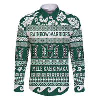 Hawaii Rainbow Warriors Christmas Family Matching Puletasi Dress and Hawaiian Shirt Kakau Motifs LT7 Dad's Shirt - Long Sleeve Green - Polynesian Pride