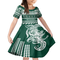 Hawaii Rainbow Warriors Christmas Kid Short Sleeve Dress Kakau Motifs LT7 KID Green - Polynesian Pride