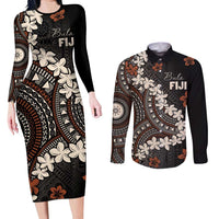 Bula Fiji Women's Day Couples Matching Long Sleeve Bodycon Dress and Long Sleeve Button Shirt Classic Masi Tapa