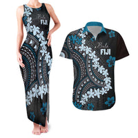 Bula Fiji Women's Day Couples Matching Tank Maxi Dress and Hawaiian Shirt Indigo Masi Tapa