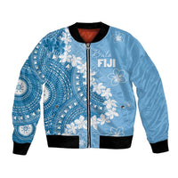 Bula Fiji Women's Day Bomber Jacket Turquoise Masi Tapa