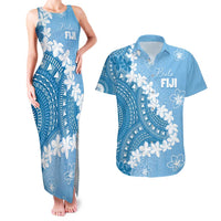 Bula Fiji Women's Day Couples Matching Tank Maxi Dress and Hawaiian Shirt Turquoise Masi Tapa