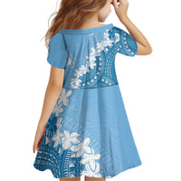 Bula Fiji Women's Day Kid Short Sleeve Dress Turquoise Masi Tapa