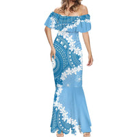 Bula Fiji Women's Day Mermaid Dress Turquoise Masi Tapa