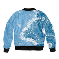 Bula Fiji Women's Day Sleeve Zip Bomber Jacket Turquoise Masi Tapa