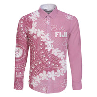 Bula Fiji Women's Day Family Matching Off The Shoulder Long Sleeve Dress and Hawaiian Shirt Pink Masi Tapa