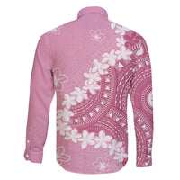 Bula Fiji Women's Day Family Matching Off The Shoulder Long Sleeve Dress and Hawaiian Shirt Pink Masi Tapa