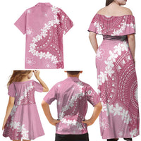 Bula Fiji Women's Day Family Matching Off Shoulder Maxi Dress and Hawaiian Shirt Pink Masi Tapa