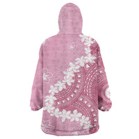 Bula Fiji Women's Day Wearable Blanket Hoodie Pink Masi Tapa