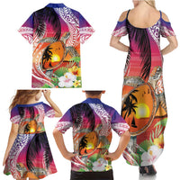 Polynesian Dreamy Turtle Family Matching Summer Maxi Dress and Hawaiian Shirt Sunset Scenery