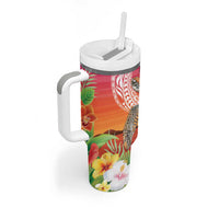 Polynesian Dreamy Turtle Tumbler With Handle Sunset Scenery