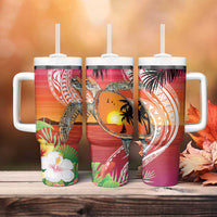 Polynesian Dreamy Turtle Tumbler With Handle Sunset Scenery