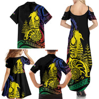 New Caledonia Kanaky Family Matching Summer Maxi Dress and Hawaiian Shirt Stylized Fleche Faitiere With Kagu Bird