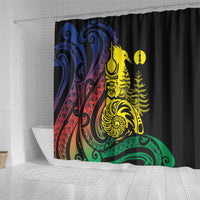 New Caledonia Kanaky Shower Curtain Stylized Fleche Faitiere With Kagu Bird