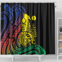 New Caledonia Kanaky Shower Curtain Stylized Fleche Faitiere With Kagu Bird