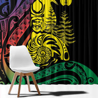 New Caledonia Kanaky Window Curtain Stylized Fleche Faitiere With Kagu Bird