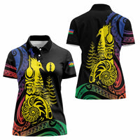 New Caledonia Kanaky Women Polo Shirt Stylized Fleche Faitiere With Kagu Bird