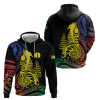 New Caledonia Kanaky Zip Hoodie Stylized Fleche Faitiere With Kagu Bird