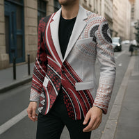 Bula Fiji Vintage Tapa Blazer Kaivity Masi Wave Motifs - Red LT7 - Polynesian Pride