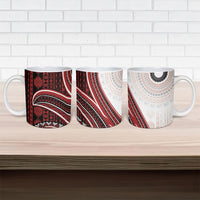 Bula Fiji Vintage Tapa Ceramic Mug Kaivity Masi Wave Motifs - Red