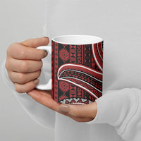 Bula Fiji Vintage Tapa Ceramic Mug Kaivity Masi Wave Motifs - Red