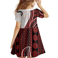 Bula Fiji Vintage Tapa Family Matching Off Shoulder Short Dress and Hawaiian Shirt Kaivity Masi Wave Motifs - Red
