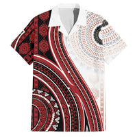 Bula Fiji Vintage Tapa Family Matching Short Sleeve Bodycon Dress and Hawaiian Shirt Kaivity Masi Wave Motifs - Red