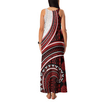 Bula Fiji Vintage Tapa Family Matching Tank Maxi Dress and Hawaiian Shirt Kaivity Masi Wave Motifs - Red
