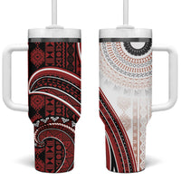 Bula Fiji Vintage Tapa Tumbler With Handle Kaivity Masi Wave Motifs - Red