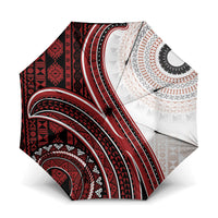 Bula Fiji Vintage Tapa Umbrella Kaivity Masi Wave Motifs - Red