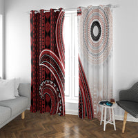 Bula Fiji Vintage Tapa Window Curtain Kaivity Masi Wave Motifs - Red LT7 With Grommets Red - Polynesian Pride