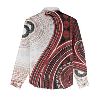 Bula Fiji Vintage Tapa Women Casual Shirt Kaivity Masi Wave Motifs - Red