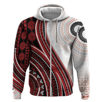 Bula Fiji Vintage Tapa Zip Hoodie Kaivity Masi Wave Motifs - Red LT7 Zip Hoodie Red - Polynesian Pride