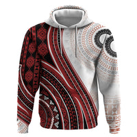 Bula Fiji Vintage Tapa Zip Hoodie Kaivity Masi Wave Motifs - Red LT7 Pullover Hoodie Red - Polynesian Pride