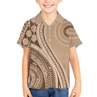 Bula Fiji Vintage Tapa Family Matching Mermaid Dress and Hawaiian Shirt Kaivity Masi Wave Motifs - Mocha