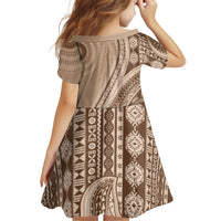 Bula Fiji Vintage Tapa Family Matching Puletasi and Hawaiian Shirt Kaivity Masi Wave Motifs - Mocha