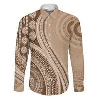 Bula Fiji Vintage Tapa Family Matching Puletasi and Hawaiian Shirt Kaivity Masi Wave Motifs - Mocha