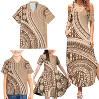 Bula Fiji Vintage Tapa Family Matching Summer Maxi Dress and Hawaiian Shirt Kaivity Masi Wave Motifs - Mocha