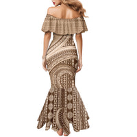 Bula Fiji Vintage Tapa Mermaid Dress Kaivity Masi Wave Motifs - Mocha