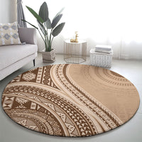 Bula Fiji Vintage Tapa Round Carpet Kaivity Masi Wave Motifs - Mocha LT7 - Polynesian Pride