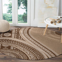 Bula Fiji Vintage Tapa Round Carpet Kaivity Masi Wave Motifs - Mocha LT7 - Polynesian Pride