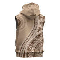 Bula Fiji Vintage Tapa Sleeveless Hoodie Kaivity Masi Wave Motifs - Mocha