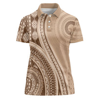 Bula Fiji Vintage Tapa Women Polo Shirt Kaivity Masi Wave Motifs - Mocha