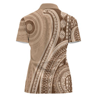 Bula Fiji Vintage Tapa Women Polo Shirt Kaivity Masi Wave Motifs - Mocha