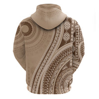 Bula Fiji Vintage Tapa Zip Hoodie Kaivity Masi Wave Motifs - Mocha LT7 - Polynesian Pride