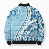 Bula Fiji Vintage Tapa Bomber Puffer Jacket Kaivity Masi Wave Motifs - Turquoise LT7 - Polynesian Pride