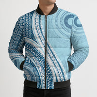 Bula Fiji Vintage Tapa Bomber Puffer Jacket Kaivity Masi Wave Motifs - Turquoise LT7 - Polynesian Pride