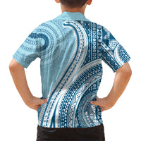 Bula Fiji Vintage Tapa Family Matching Mermaid Dress and Hawaiian Shirt Kaivity Masi Wave Motifs - Turquoise