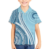 Bula Fiji Vintage Tapa Family Matching Off Shoulder Maxi Dress and Hawaiian Shirt Kaivity Masi Wave Motifs - Turquoise